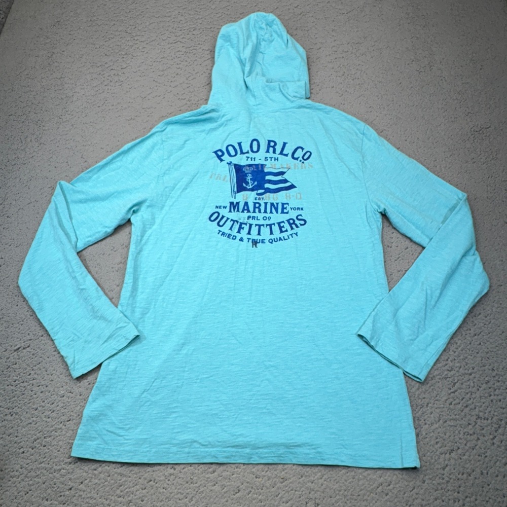 Polo Ralph Lauren Hooded T Shirt Womens XL Blue Marine Outfitters Nautical Logo